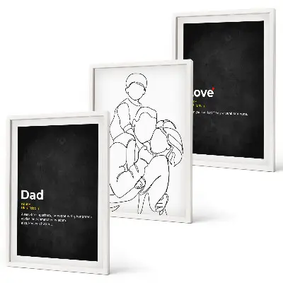 Three-piece wall art set family line art depicting fatherhood