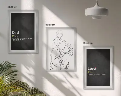Three-piece wall art set family line art depicting fatherhood