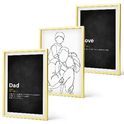 Three-piece wall art set family line art depicting fatherhood