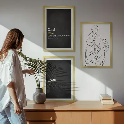 Three-piece wall art set family line art depicting fatherhood