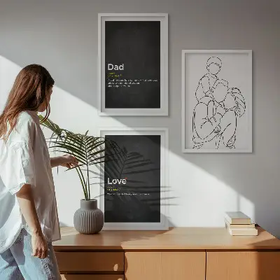 Three-piece wall art set family line art depicting fatherhood