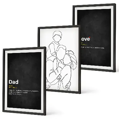 Three-piece wall art set family line art depicting fatherhood