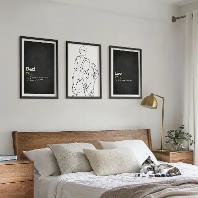 Three-piece wall art set family line art depicting fatherhood