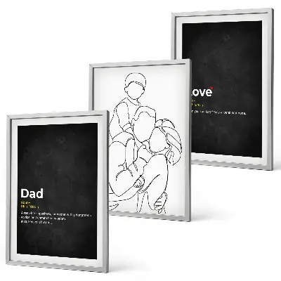 Three-piece wall art set family line art depicting fatherhood