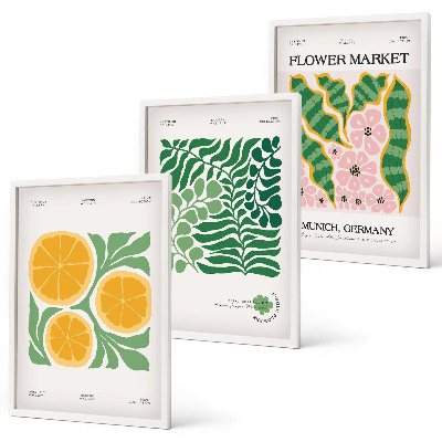 Wall art set Pastel fruit and plant motifs