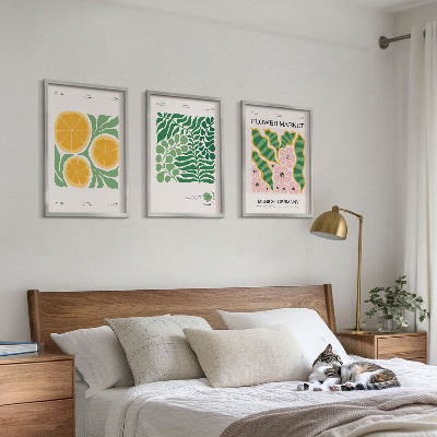 Wall art set Pastel fruit and plant motifs