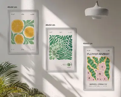 Wall art set with pastel fruit and plant motifs