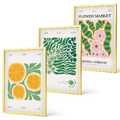 Wall art set Pastel fruit and plant motifs