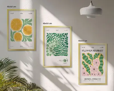 Wall art set with pastel fruit and plant motifs