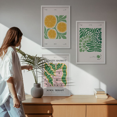 Wall art set Pastel fruit and plant motifs