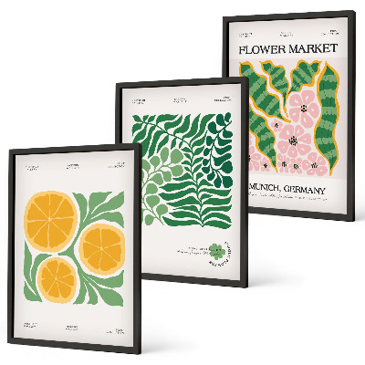 Wall art set Pastel fruit and plant motifs
