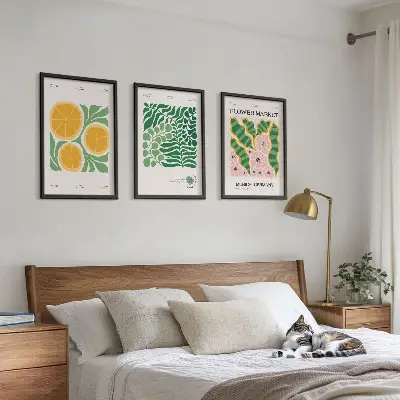 Wall art set with pastel fruit and plant motifs