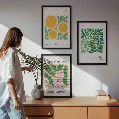 Wall art set with pastel fruit and plant motifs