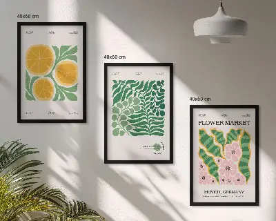 Wall art set with pastel fruit and plant motifs