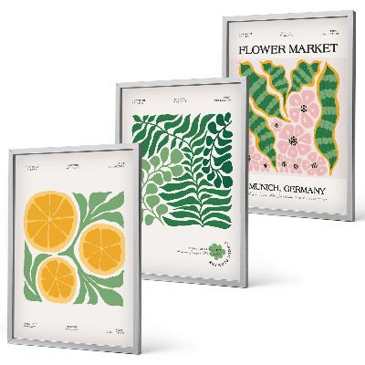 Wall art set Pastel fruit and plant motifs