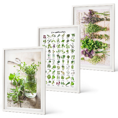 Three-piece wall art piece Dried herbs for the kitchen