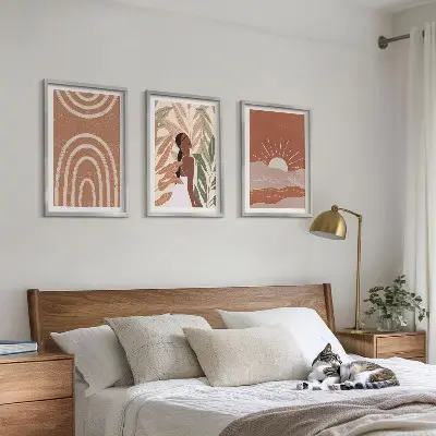 Boho abstract shapes framed wall art set of 3 pieces