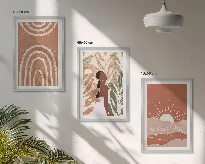 Boho abstract shapes framed wall art set of 3 pieces