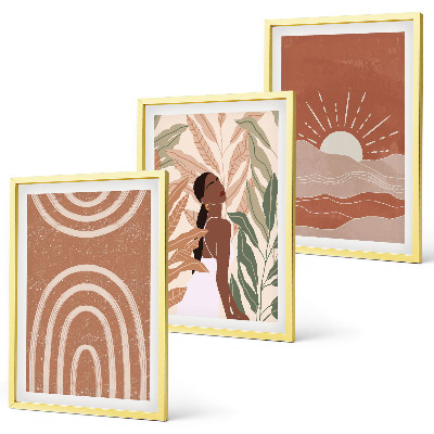 Set of 3 framed wall art pieces Boho abstract shapes
