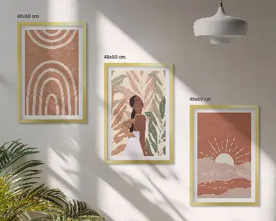 Boho abstract shapes framed wall art set of 3 pieces