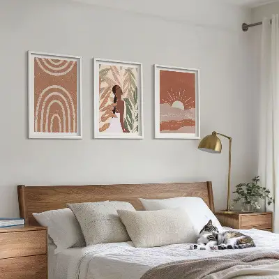 Boho abstract shapes framed wall art set of 3 pieces