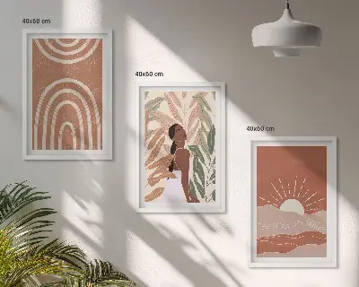 Boho abstract shapes framed wall art set of 3 pieces
