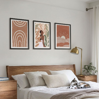 Set of 3 framed wall art pieces Boho abstract shapes