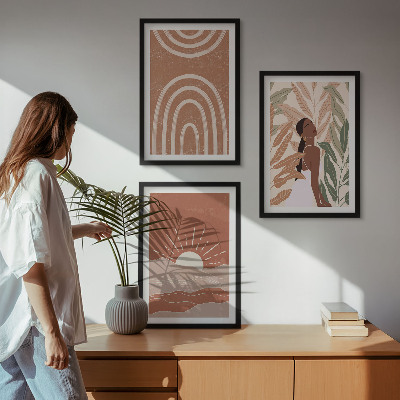 Set of 3 framed wall art pieces Boho abstract shapes