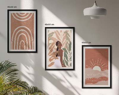 Set of 3 framed wall art pieces Boho abstract shapes