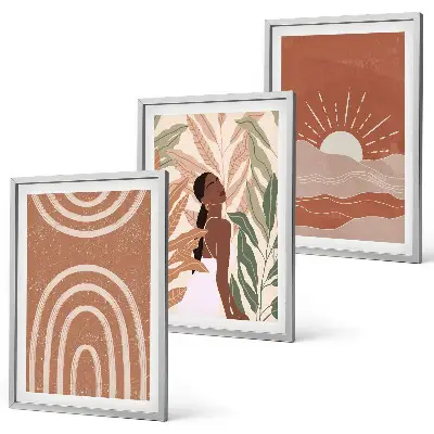 Boho abstract shapes framed wall art set of 3 pieces