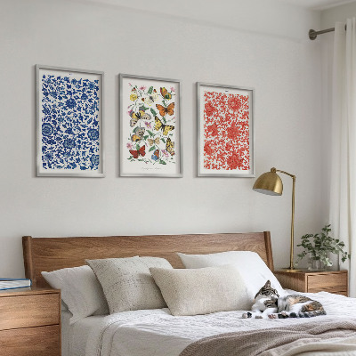 Wall art set Vintage flowers butterflies ornaments