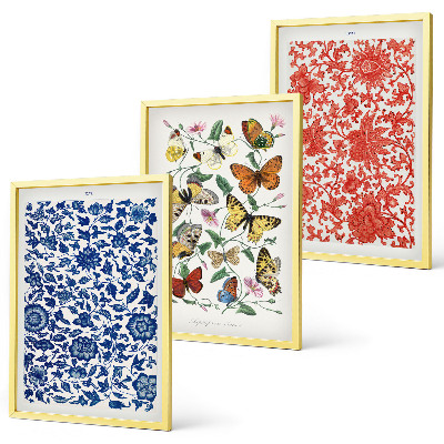Wall art set Vintage flowers butterflies ornaments