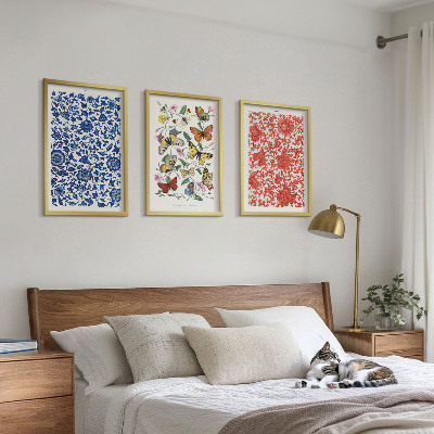 Wall art set Vintage flowers butterflies ornaments