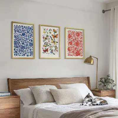 Wall art set with vintage flowers, butterflies, and ornaments