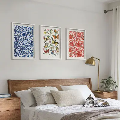 Wall art set with vintage flowers, butterflies, and ornaments