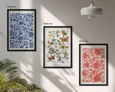 Wall art set with vintage flowers, butterflies, and ornaments