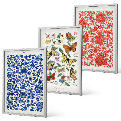 Wall art set Vintage flowers butterflies ornaments