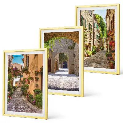 Three-piece wall art set featuring Italian streets, flowers, and architecture