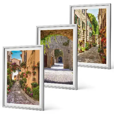 Three-piece wall art set featuring Italian streets, flowers, and architecture