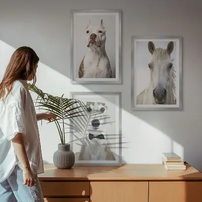Set of 3 framed wall art pieces featuring elegant portraits of dogs and horses