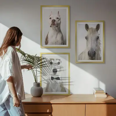 Set of 3 framed wall art pieces featuring elegant portraits of dogs and horses
