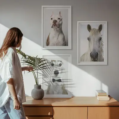 Set of 3 framed wall art pieces featuring elegant portraits of dogs and horses