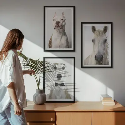 Set of 3 framed wall art pieces featuring elegant portraits of dogs and horses