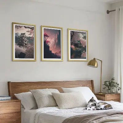 Fantasy Japanese mountain landscape wall art set set of decorative prints