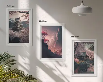 Fantasy Japanese mountain landscape wall art set set of decorative prints