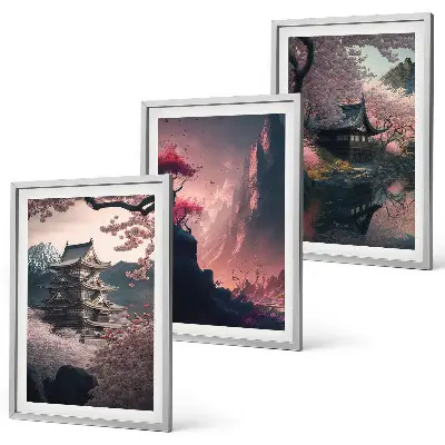 Fantasy Japanese mountain landscape wall art set set of decorative prints