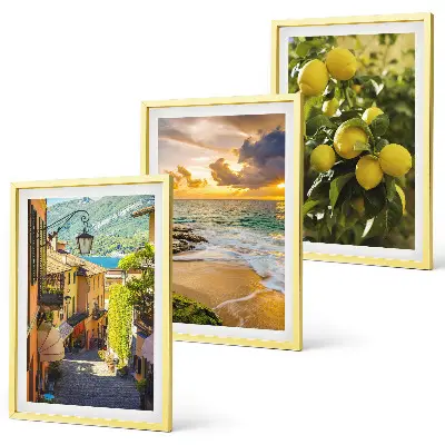 Three-piece wall art set featuring streets, sea, beach, and citrus trees