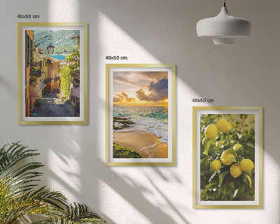 Three-piece wall art piece Streets, sea, beach, citrus trees