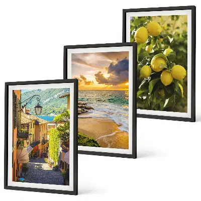 Three-piece wall art set featuring streets, sea, beach, and citrus trees