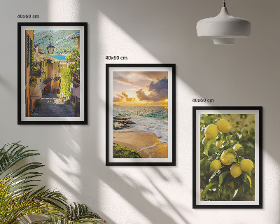 Three-piece wall art piece Streets, sea, beach, citrus trees